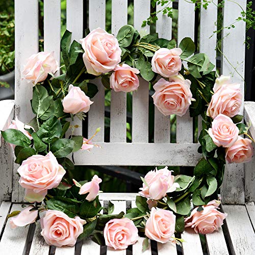 FiveSeasonStuff Dreamy Pink Artificial Silk Roses Flower Garland, Bendable Hanging Vines (2pcs, 11ft) - color: Dreamy Pink