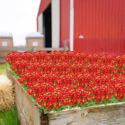 Artificial Daisy Flowers 6 Bundles, UV Resistant Fake Silk Flowers, No Fade Greenery Shrubs Plants for Garden Farmhouse Porch Wedding Indoor Outdoor Home Decor (Red) - color: Red