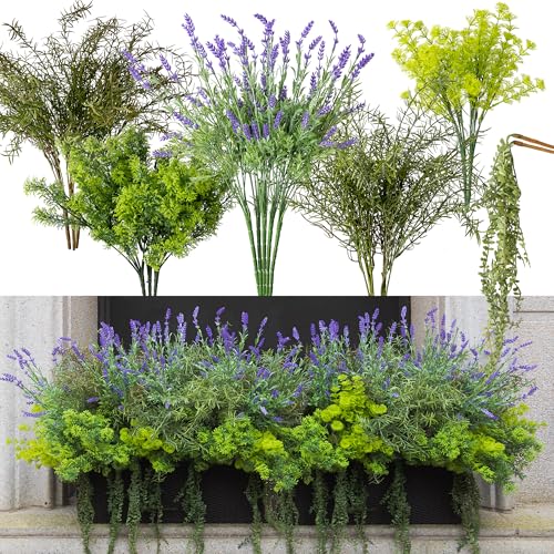 PARTY JOY 17 Bunches Fake Plants Outdoor, Fake Bushes UV Resistant Artificial Flowers Greenery Shrubs Faux Greenery for Outdoor Garden Patio Front Porch Yard Decor - color: Garden Green