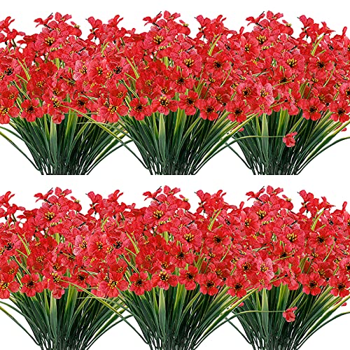 JEMONG 20 Bundles Artificial Flowers Outdoor UV Resistant Fake Flowers No Fade Faux Plastic Plants Garden Porch Window Box Decorating (Deep Red)… - color: Deep Red, size: 20Bundles