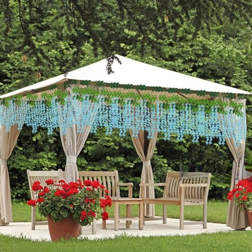 Artificial Flowers Hanging Flowers, Fake Wisteria Flower Garland Silk Vines Rattan String Decor for Home Wedding Arch Wall Garden Greenery Bedroom Outdoor Office Party Decoration (36, Blue) - color: Blue