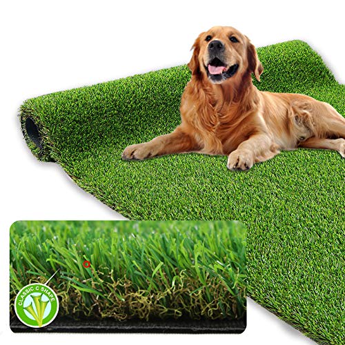 XLX TURF Realistic Artificial Grass Outdoor Rug 3FTX5FT, 1.38" High Pile Thick Fake Grass Turf Mat for Dogs Pet Friendly with Drainage Hole - size: 3' x 5'