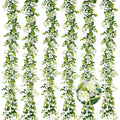 6FT Eucalyptus Garland with Flowers, 6 Pack Artificial Greenery Garland Hanging Summer Eucalyptus Garland Suitable for Table Wedding Backdrop Arch Wall Party UV Protected Indoor Outdoor Decor - size: 6 Pack