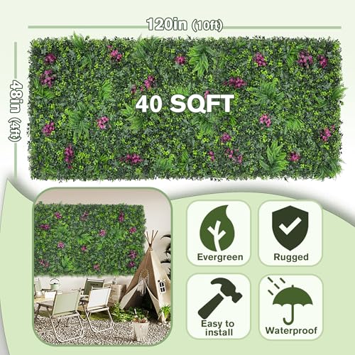 Greenery Grass Wall Boxwood Plant Panel: 48"x120"（40SQFT） with UV Resistant Green Leaves Faux for Interior Wall, Greenery Backdrop,Garden and Indoor Outdoor Wall&Fence Covering Privacy - size: 48"x120" 1
