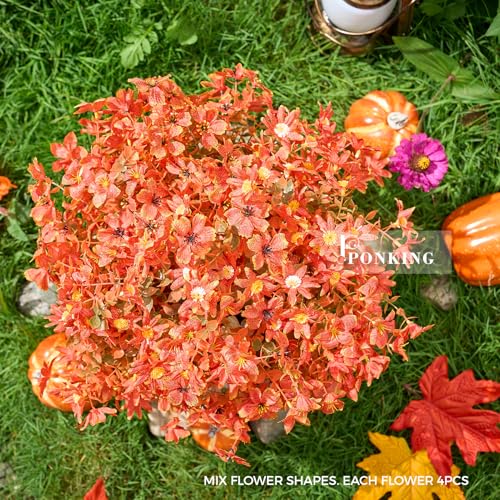 Artificial Flowers for Outdoors Patio Decoration 12 Bundles Fake Flower Daisy Lily Cherry Blossom UV Resistant Faux Plants Yard Garden Porch Home Boxwood Patio Halloween Decor, Fall Orange Flower - color: D Orange Mix Flowers 12pcs