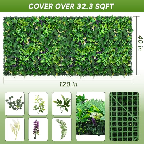 fanado Artificial Grass Wall Panels 40"x120"(33.3 sqft), Hedge Green Wall Decor Backdrop,UV-Anti Fake Greenery Plant Boxwood Panels for Privacy Fence Screen Outdoor Indoor Wedding Garden Backyard - color: Money Tree Leaves, size: 40X120 IN 1PC