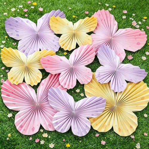 Easy Joy 9Pcs Paper Butterfly Decorations Butterfly Party Decor Hanging Paper Butterfly Fan Pastel Paper Fans Paper Butterflies for Spring Baby Shower Girls Room Wall Classroom Fairy Birthday - color: Pastel Paper Butterflies