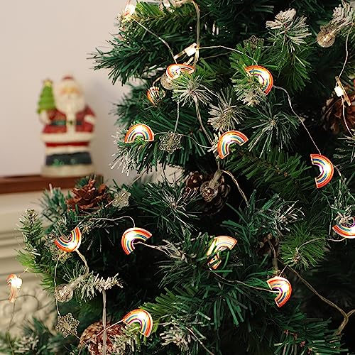 Fairy String Lights 10FT 30LEDs Rainbow Theme Battery or USB Operated with Remote Summer Boho Pink Hanging Lights for Patio Garden Home Party Wedding Classroom Girl Room Decorations - style: Rainbow