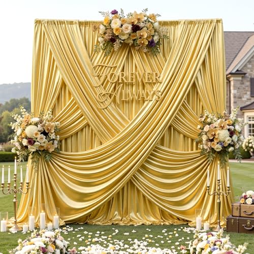 10ft x 10ft Gold Sequin Backdrop Curtain for Parties, Wrinkle Free Thick Glitter Photo Backdrop Drapes 2 Panels 5x10FT Shimmer Back Drop Cloth Shiny Fabric for Wedding Birthday Photography Background - color: Gold, size: 5'W×10'H _2 Panels