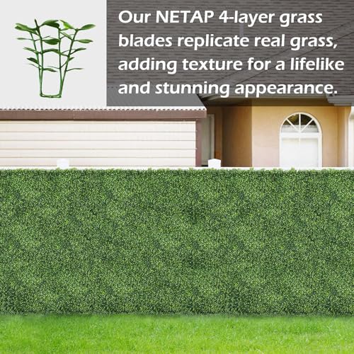 NETAP Grass Wall Panels, 10"x 10"(12pcs) 4-Layer Artificial Boxwood Faux Green Wall for Interior, Garden Party Wedding Backdrop, Indoor Outdoor Plant Wall Decor - size: 10x10 pack of 12