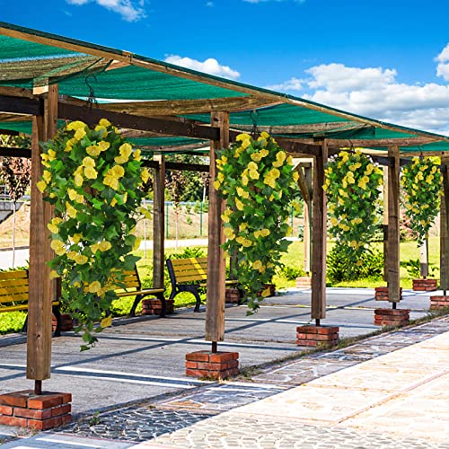 Artificial Fake Hanging Flowers Plants Basket for Spring Outdoor Outside Decoration, UV Resistant Faux Plastic Fabric Flower Morning Glory Wisteria Petunia for Garden Porch Patio Balcony Yard Decor - color: Yellow