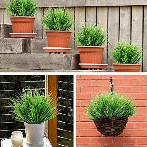 Ouddy Decor 24 Bundles Artificial Plants Outdoors Fake Wheat Grass Faux Greenery Stems Plastic Shrubs UV Resistant for Patio Garden Porch Window Box Spring Home Decor, Green - color: Green, size: 24 Bundles