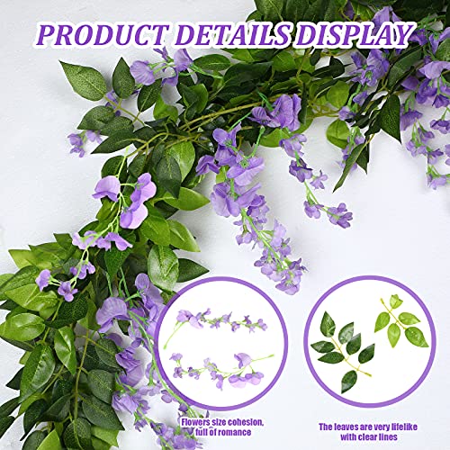 Syhood 4 Pieces 26 Ft in Total Purple Wisteria Garland Hanging Flowers Artificial Vine Wedding Silk Wisteria Hanging Flower for Wedding Arch Home Garden Party Outdoor Decor - color: Purple
