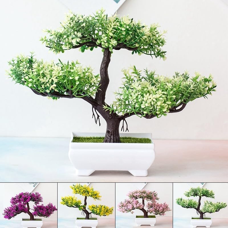 Bonsai Pine Tree, Fake Potted Bonsai Simulation Decorative Ornaments Home Office Desk Decor(Pink)