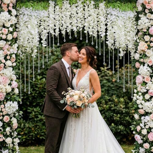 12 Pack Wisteria Hanging Flowers, Fake Hanging Flowers, 3.61 Ft Artificial Flower Vines Strings, Silk Wisteria Flowers for Home Wedding Arch Backdrop Outdoor Party Garden Yard Decor (White) - color: White, size: 12 Pack