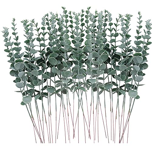 FEQO 36 Pcs Eucalyptus Stems Artificial Green Leaves Faux Eucalyptus Stems Branches 15 inch for Wedding Bouquet Home Decor - color: Grey Green, size: 36 pcs