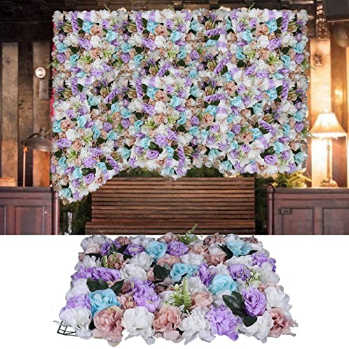 12 Pcs Artificial Flower Wall Panels Silk Dahlia Rose 3D Faux Flower Backdrop Panels Background Decorative for Wedding Celebrations Festive Party Home, 23.62 * 15.74in (Purple) - color: Purple