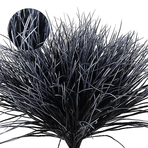 Black and White Plants Halloween Faux Flowers,Artificial Onion Grass Fake UV Resistant Outdoor Shrubs Plants Flowers Greenery Stems Faux Wheat Grass for Garden Home Window Box Porch Decor(Black White) - color: Black White Grass