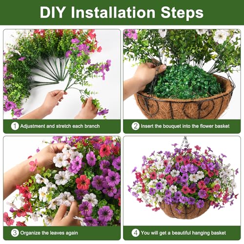 Homsunny Artificial Faux Hanging Flowers Plants with Basket for Outdoor Spring Decoration, Fake Silk Daisy Outside Indoor UV Resistant Look Real Yard Patio Front Porch Garden Balcony Home Decor(Mix4) - color: Pink White Purple