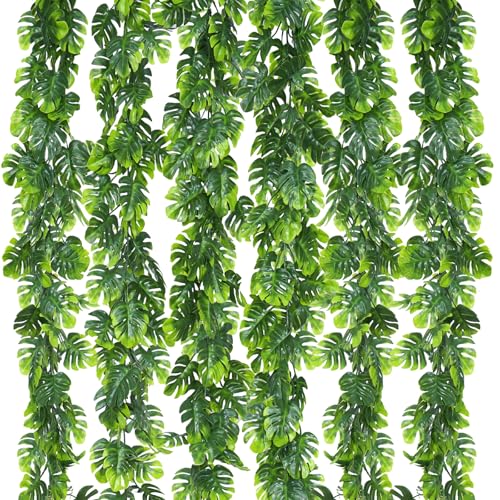 Dolicer 6Pcs Artificial Vines Greenery Garland, 5.6Ft Fake Hanging Greenery Plants Monstera Leaf Vines Tropical Palm Leaves Garland for Home Garden Porch Patio Hawaiian Party Indoor Outdoor Decor - color: Monstera Leaf Vines - 6pcs