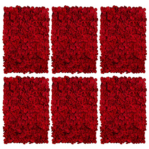 BLOSMON Flower Wall Backdrop Red - 6 Pcs 24 x 16 Inch Artificial Hydrangea Floral Panels for Wedding Party Baby Bridal Shower Decor - Fake 3D Silk Flower Backdrop Decoration - color: Red