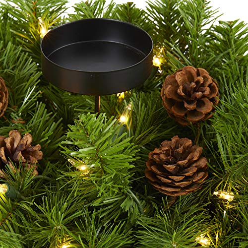 Nearly Natural 30in. Christmas Artificial Pine Triple Candelabrum with 35 Clear Lights and Pine Cones - size: 8in. W x 8in. D x 30in. H