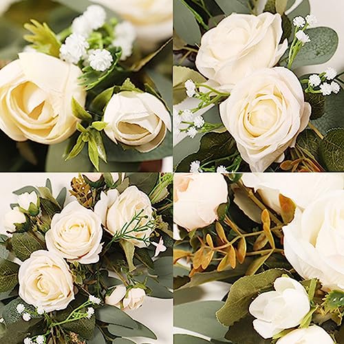 GOLDY&WENDY Elegant White Rose Outdoor Wedding Decor Flower Swag Artificial Silk Wedding Party Reception Entrance Welcome Sign Decor Set of 2 - color: D1-white Rose