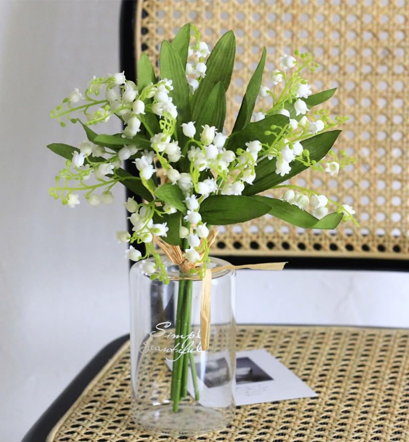 12 Pieces 4 Forks Lily of The Valley Artificial Flowers Bouquet,Plastic Flowers for Outdoors,Fake Flowers with Stem,Home Wedding Party Garden Wreath Table Center Pieces Decor