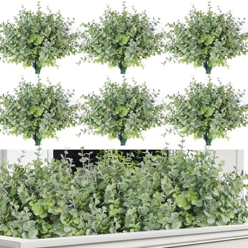RECUTMS 20 Bundles Faux Eucalyptus Stem Artificial Plant Faux Greenery for Outdoor Planters Boxwood Bushes for Spring Summer Vase Centerpiece Indoor Graduation Party Wedding Decor(Dusty Green) - color: Dusty Green, size: 20 Pcs