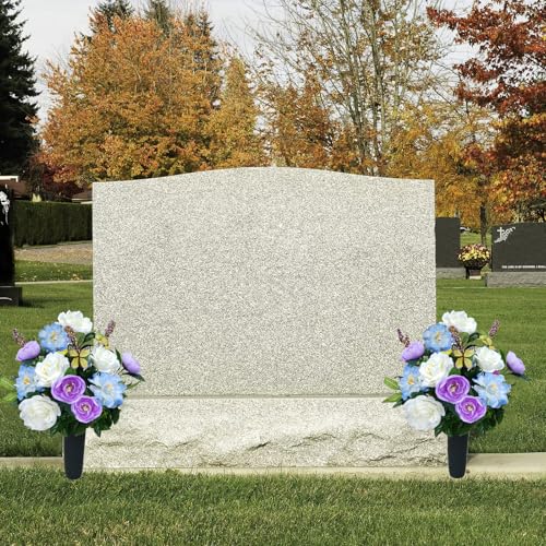 14 Stems Spring Cemetery Flowers for Grave Silk Rose with Butterfly Penoy Bouquet Purple White Fake Floral Arrangement Artificial Rose Flowers Memorial Flowers for Grave Vase Outdoor Table Decor 2Pcs - color: Light Purple White-2pcs