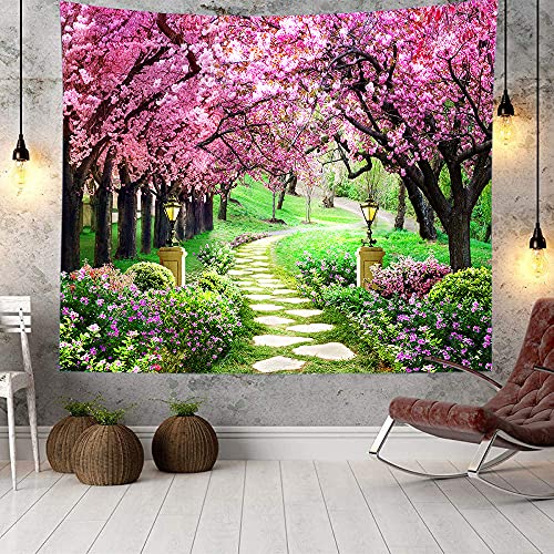 MEETSIOY Spring Park Tapestry 60x51 Inches Forest Path Tapestry Cherry Blossom Tree Full of Pink Flowers Tapestry for Living Room Bedroom Home Decor GTLSMT93 - color: no window pattern, size: 60"L x 51"W