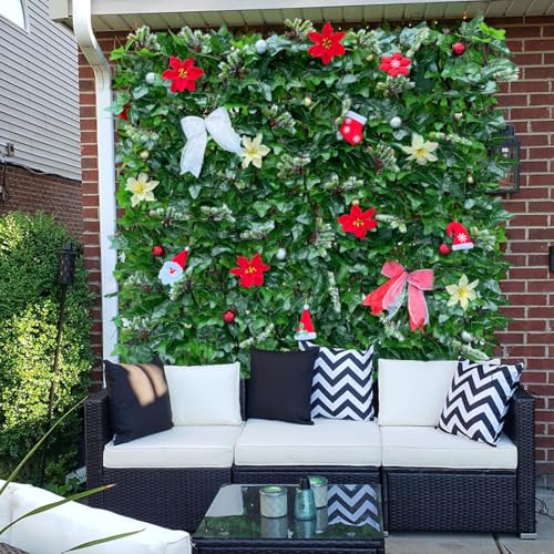 Sumery Expandable Fence Privacy Screen for Balcony Patio Outdoor,Decorative Faux Ivy Fencing Panel,Artificial Hedges (Single Sided Leaves) (1, Christmas-Ivy) - color: Christmas-Ivy