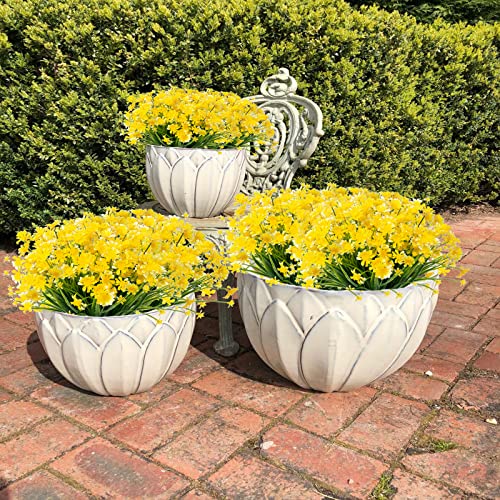 Outdoor Artificial Daisies Flowers,8 Bundles UV Resistant Fake Flowers Outdoor Faux Plastic Flowers Shrubs for Indoor Outside Garden Porch Home Decor(Yellow) - color: Yellow, size: 8 Bundles