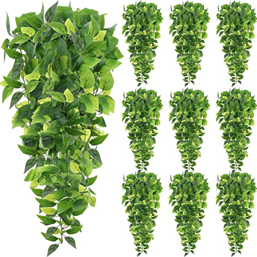 Hoteam 12 Pcs Artificial Hanging Plants 32 Inch Fake Ivy Vines with Fake Leaves Patio Artificial Plants Greenery for Living Room Indoor Outdoor Wall, No Basket (Pothos) - color: Pothos