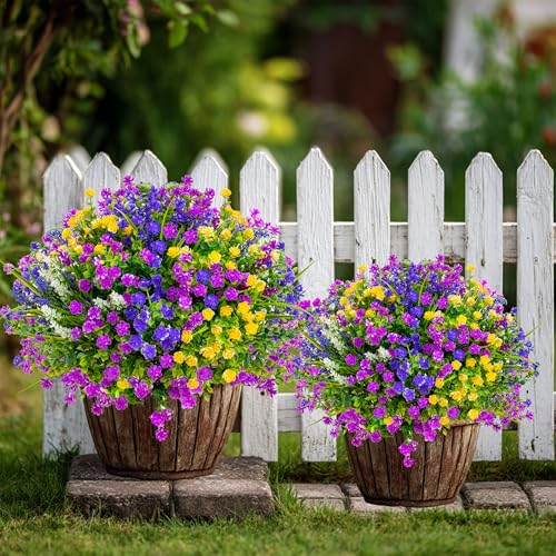 AXYLEX Artificial Flowers Outdoor Fake Plants - 12 Bundles UV Resistant Shrubs No Fade Faux Plastic Greenery Home Garden Porch Patio Decoration Indoor (1, Multi-12pcs) - color: 12 Pcs - Magenta+purple+yellow+lavander