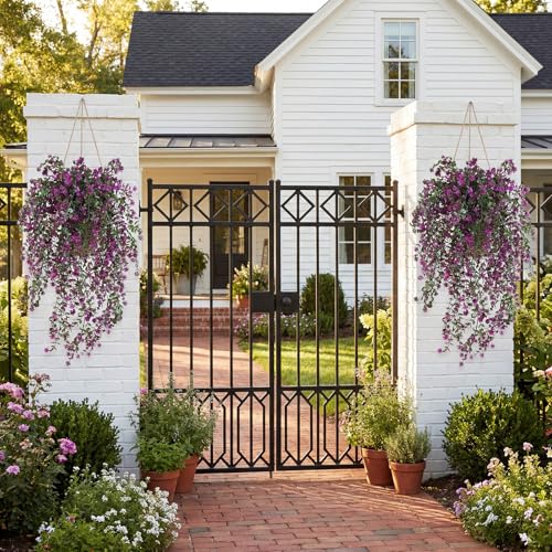 6PCs Artificial Hanging Eucalyptus Flowers for Outdoors Fuchsia Faux Hanging Plants UV Resistant Fake Vines Plants for Home Porch Patio Garden Front Porch Summer Decor(Fuchsia) - color: Fuchsia