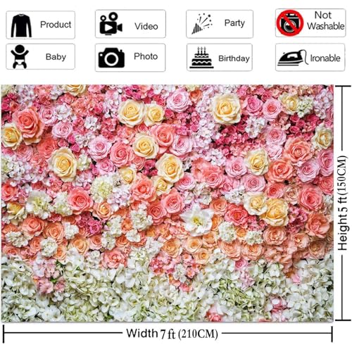 5 x 3 ft Flower Backdrop for Photography Pink Floral Flowers Girls Birthday Baby Shower Mother's Day Wedding Photo Background Cake Table Decoration Supplies Studio Props Banner - color: Flower Wall, size: 5X3FT
