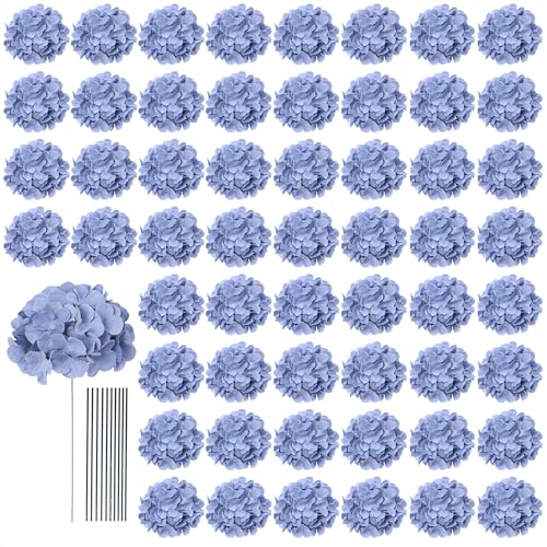 AVIVIHO 65pcs Fake Flowers Dusty Blue Hydrangea Artificial Flowers Bulk (Not Squished, No Steaming Need) Silk Flowers with Stems for Wedding Decor,Home,Baby Shower,Table Centerpieces Decoration - color: Dusty Blue, size: Medium