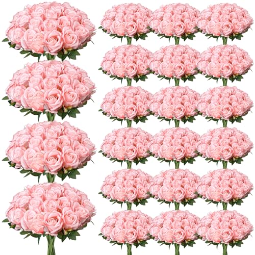 150 Pcs Roses Artificial Flowers, Silk Light Pink Artificial Flowers Petals Long Stem Roses for Wedding Bouquet Home Party Decor - color: Light Pink
