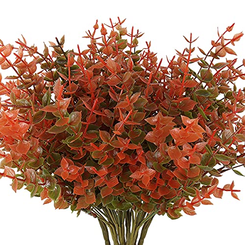 RECUTMS 8 Bundles Artificial Fall Flowers No Fade Faux Autumn Plants, Fake Indoor Outdoor Greenery Decorations for Thanksgiving Christmas Wedding Party Home Garden Fireplace Décor(Fall Eucalyptus) - color: Fall Eucalyptus, size: 8 Pcs