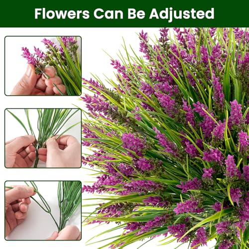 20 Bundles Artificial Plants Outdoor, UV Resistant Fake Flowers， Realistic Faux Lavender Shrubs for Porch Garden Window Box Home Decoration (Rosy) - color: Rosy