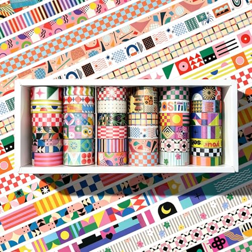 34 Rolls Geometric Washi Tape Set, Aesthetic Decorative Tape for Scrapbooking, Journaling, Bullet Journals, DIY Crafts and Gift Wrapping - color: Geometric_Collage