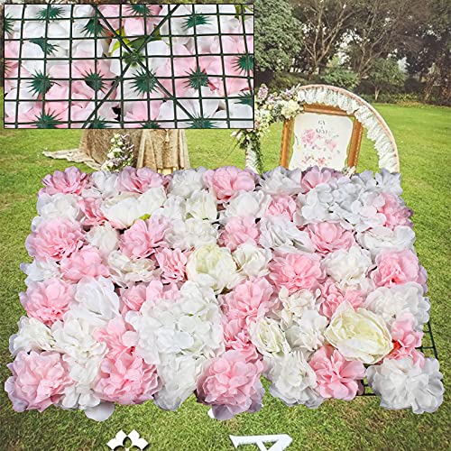 Flower Wall Panel Floral Backdrop, 6 Pcs Flower Wall Decor, 24" X 16" Silk Rose Wall, Artificial Flower Wall Backdrop Faux Flower Panel for Wedding, Party, Home (White Peony Rose) - color: White Peony Rose