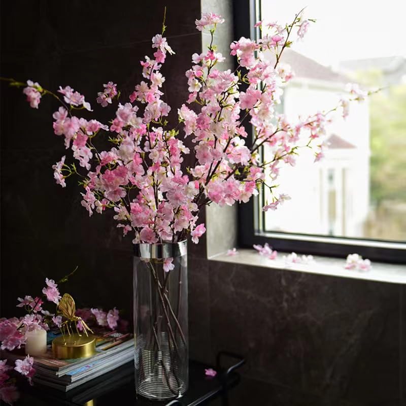 Artificial Cherry Blossom Flowers Pink Silk Peach Bulk Faux Spring Branches Arrangement Cherry Flowers Stems 4Pcs for Indoor Outdoor Wedding Table Home Dining Decor Floor vase - color: Pink