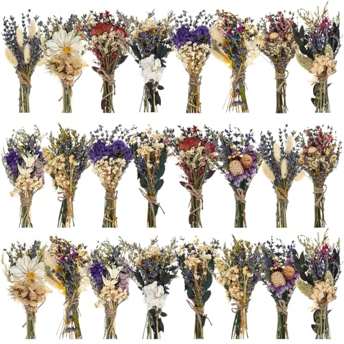 Layhit 24 Pcs Boho Dried Flower Bouquet Mini Wedding Handmade Dry Flowers Decor for Vase Crafts DIY Photo Boutonniere for Men Floral Plant for Bridesmaid Gift Birthday Decor (Lavender) - style: Lavender