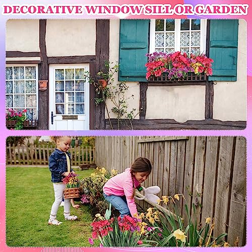Lyrow 100 Bundles Violet Artificial Flowers, UV Resistant Faux Flowers Outdoor, Faux Silk Flowers, Fake Violet Flowers Bulk for Front Porch Hanging Garden Courtyard Farmhouse Home(Colorful) - color: Colorful