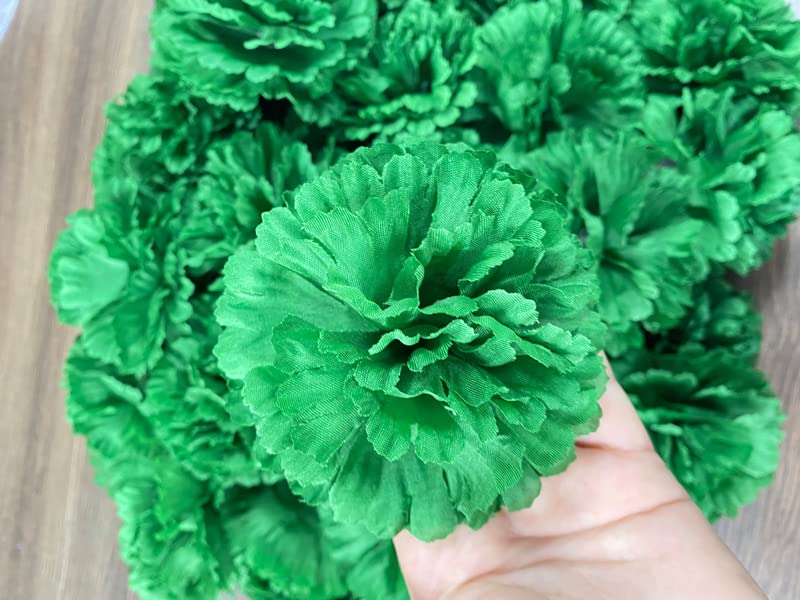 Rikyo 50 Artificial Silk Carnation Flower Head with Stems Set,Vase Fillers for Bridal Wedding Party Birthday Cake Ornaments,Handmade Wrist Corsage, 3" Petals Heads & 8" Stems (Dark Green) - color: Dark Green