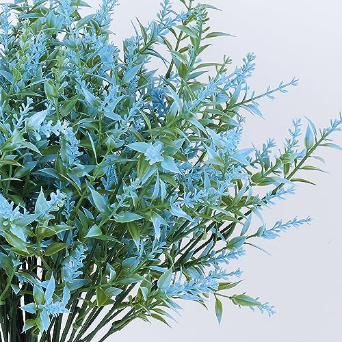 RECUTMS Spring Decoration, Artificial Greenery,Outdoor Artificial Flowers Fake Outdoor Plants, Faux Greenery for Indoor Outside Hanging Plants Garden Porch Window Box Home Farmhouse Décor(Blue) - color: Blue, size: 36 Bundles