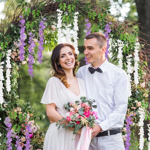 24Pcs Artificial Wisteria Hanging Flowers, 3.6Ft/Pcs White & Purple Fake Wisteria Garland for Wedding Party Home Garden Indoor Outdoor Decoration - color: White & Purple, size: 24Pcs