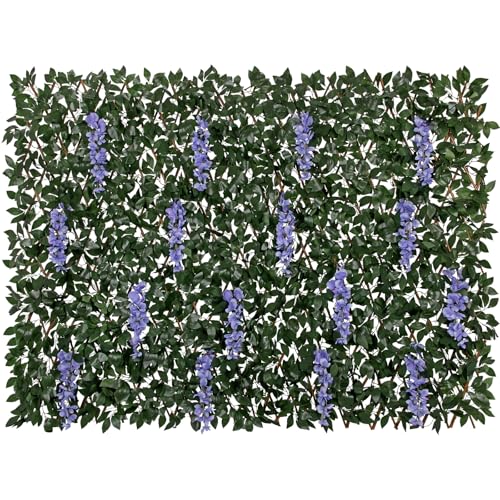 Expandable Faux Fence Privacy Screen with Flowers for Indoor Outdoor Balcony Patio Garden Apartment Decor,Greenery Expandable Stretchable Covers Panel (Purple Wisteria, 1 Pack) - color: Purple Wisteria, size: 1 Pack
